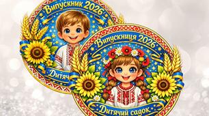 Медаль-значок для випускників садочку "Випускник/випускниця 2026" в патріотичниму стилі