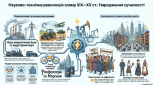 Науково-технічна революція зламу ХІХ–ХХ ст. та її вплив на людину й суспільства. Зміни у вигляді міст і сіл. Одяг. Індустріальні та традиційні суспільства. Емансипація. Повсякденне життя людей на початку ХХ ст.