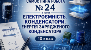 Самостійна робота № 24 з теми «Електроємність. Конденсатори.  Енергія зарядженого конденсатора»