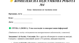 КОМПЛЕКСНА ПІДСУМКОВА РОБОТА №4 Тема: Займенник як частина мови
