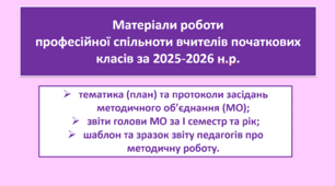 МЕТОДИЧНЕ ОБ'ЄДНАННЯ (МО) ВЧИТЕЛІВ ПОЧАТКОВИХ КЛАСІВ (документація за 2025-2026)