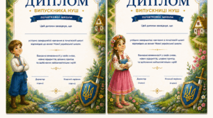 диплом НУШ про закінчення нової української  школи в стилі української казки