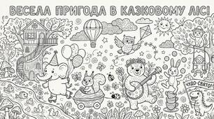 Безкоштовно! Велика розмальовка-шукалка для дітей "Весела пригода в казковому лісі"