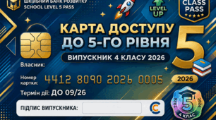 Картки доступу до 5-го рівня — випускник 4 класу 2026 (стилізовані під банківську або ігрову VIP-картку