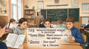 Презентація + конспект уроку "Читання мовчки тексту, що містить пряму мову та діалог (ГР2, 5 клас НУШ)"