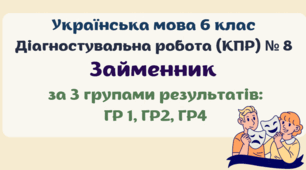 Діагностувальна робота (комплексна підсумкова робота / КПР) з теми "Займенник". Українська мова 6 клас. 3 групи результатів: ГР 1, ГР 2, ГР 4