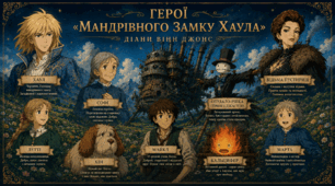 7 клас НУШ. Д. В. Джонс. «Мандрівний Замок Хаула». Характеристика героїв твору. Набір демонстраційних карток (11 шт.)