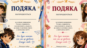 Подяка учню та учениці  за успішне завершення навчального року