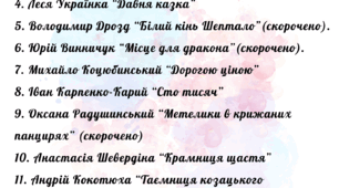 Список літератури на літо (8 клас) з української літератури