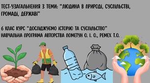 Тест-узагальнення з теми: “Людина в природі, суспільстві, громаді, державі”  6 клас Курс “Досліджуємо історію та суспільство” Навчальна програма авторства Пометун О. І. О., Ремех Т.О.