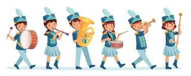 Cartoon kids marching band parade. Child musicians on march, childrens loud playing music instruments cartoon vector illustration 34459963 Vector Art at Vecteezy