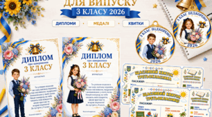 Набір для останнього дзвоника у 3 класі 2026: дипломи, медалі та щасливі квитки.