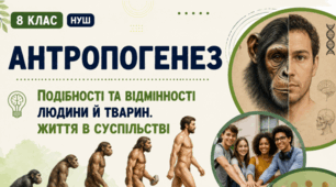 Матеріали до уроку. 🐒➡️👤Антропогенез. Подібності та відмінності людини й тварин. Життя  в суспільстві. 8 кл НУШ Відеоподкаст, презентація, інфографіка