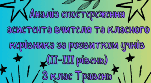 Аналіз спостереження асистента вчителя та класного керівника за розвитком учнів (ІІ-ІІІ рівень) 3 клас Травень