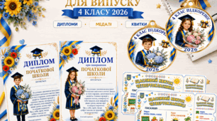 Набір для останнього дзвоника у 4 класі 2026: дипломи, медалі та щасливі квитки.