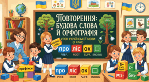 Презентація "Урок-повторення  в 5 класі (НУШ): Будова слова й орфографія + Готовий конспект уроку!"