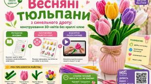 Творчий навчально-методичний кейс «Весняні тюльпани з синельного дроту: конструювання 3D-квітів без краплі клею» (Методичні вказівки + Покроковий майстер-клас + Відеоурок).