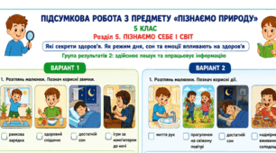 Пізнаємо природу 5 клас. Підсумкова робота ГР 2 Тема: «Які секрети здоров’я. Як режим дня, сон та емоції впливають на здоров’я»