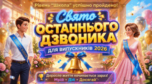 Свято останнього дзвоника 2026 для Випускників 9, 11 класів Яскрава презентація для виховної години "Рівень "школа" успішно пройдено!"
