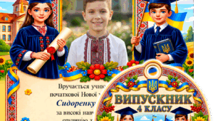 Дипломи з індивідуальним фото та медалі для випускників 4 класу. Додавайте фото і редагуйте текст!