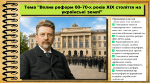 Вплив реформ 60–70-х років XIX століття на українські землі. 9 клас (НУШ). Історія України. За підручником авторів Хлібовська Г. та інші.