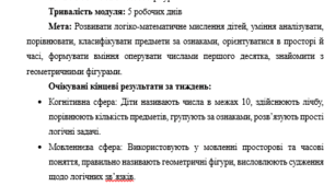 ТИЖНЕВИЙ МОДУЛЬ КАЛЕНДАРНО-ТЕМАТИЧНОГО ПЛАНУВАННЯ