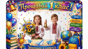 Фоторамка "ПРОЩАВАЙ 1 КЛАС!" до свята  Останнього дзвоника для створення великого святкового банера або фотозони