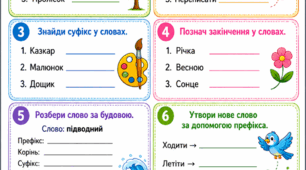 Українська мова Тема: Будова слова. Корінь, префікс, суфікс, закінчення. Картки