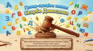 Презентація останнього нетрадиційного уроку української мови у 7 класі "Гранд-аукціон знань: Скарби Дивослова"