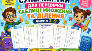 Картки для перевірки таблиці множення та ділення 2–9