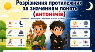 Комплект дидактичних матеріалів до корекційно-розвиткових занять. Тема: «Розрізнення протилежних за значенням понять (антонімів)»