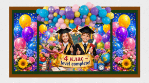 Фотозона для випускного «4 клас – level complete!». Останній дзвінок. Останній дзвоник. Випуск 4 клас. Оформлення дошки. Випуск початкової школи.