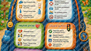 Правила безпеки на літні канікули (1-5 класи).  «Рюкзак пригод. Кожна кишеня = правило»