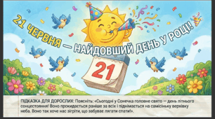 Презентація+конспект заняття "День літнього сонцестояння" (21 червня). Тематичне заняття.