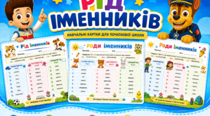 Рід іменників. Яскраві картки-тренажери для учнів 3–4 класів НУШ