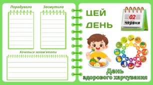 Пришкільний літній табір. Рубрика "ЦЕЙ ДЕНЬ".  2 червня - День ЗДОРОВОГО ХАРЧУВАННЯ