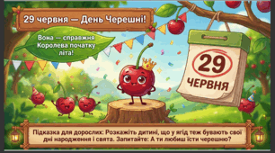 Презентація+конспект заняття "День черешні" (29 червня). Тематичне заняття.