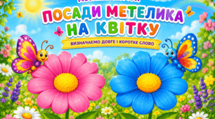Посади метелика на квітку. "Довгі", "короткі" слова. Літня тематика.
