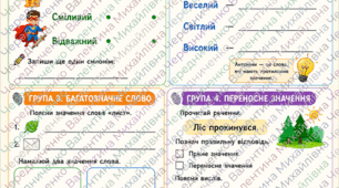 📚 Конспект уроку української мови у 4 класі  Тема: Повторення та узагальнення вивченого про слово (синоніми, антоніми, багатозначні слова, слова в прямому і переносному значенні)