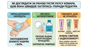 Консультація для батьків «Як доглядати за раною після укусу комара: поради педіатра» (наочний посібник).