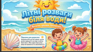 Презентація+конспект заняття з розвитку мовлення "Літні розваги біля води". Старша група.