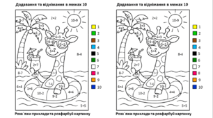 Математична розмальовка (розрахунки в межах 10)