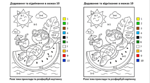 Математична розмальовка (розрахунки в межах 10)