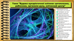 Будова еукаріотичної клітини: цитоплазма, рибосоми, органели руху, клітинний центр. Біологія. 9 клас НУШ (2026). До підручника Балан П., Козленко О. та ін.