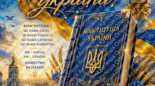 Патріотичний плакат: «28 червня — З Днем Конституції України!».