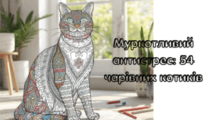 🐾 Муркотливий антистрес: 54 чарівних котиків; розмальовки для дорослих та дітей; котики антистрес розмальовка