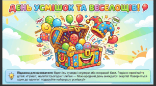 Презентація+конспект заняття "1 липня - Міжнародний день жартів (1 липня)". Тематичне заняття.