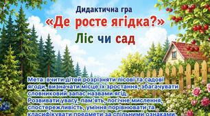 Дидактична гра «Де росте ягідка? Ліс чи сад»