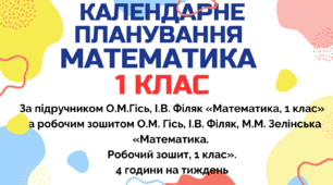 Календарно-тематичний план "Математика" 1 клас, «За підручником: О.Гісь та І. Філяк» , 4 год/тиж на 2026-2027 н.р.