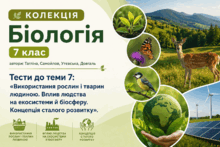 Біологія, 7 клас, автори: Тагліна, Самойлов, Утєвська, Довгаль. Тести до теми 7: «Використання рослин і тварин людиною. Вплив людства на екосистеми й біосферу. Концепція сталого розвитку».